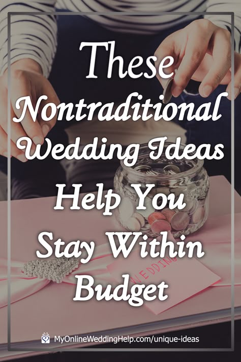 How to Stay Within Your Wedding Budget By Taking the Road Less Traveled. These nontraditional wedding ideas will help you stay within your budget. It's a WHOLE BUNCH of unconventional wedding ideas on a budget to think about as you plan a wedding. Only on the MyOnlineWeddingHelp.com blog. Cheap Wedding Activities, Queer Wedding Ideas, Interactive Wedding Ideas, Wedding Nontraditional, Frugal Wedding Ideas, Unconventional Wedding Ideas, Nontraditional Wedding Ideas, Traditional Wedding Favours, Budget Wedding Ideas