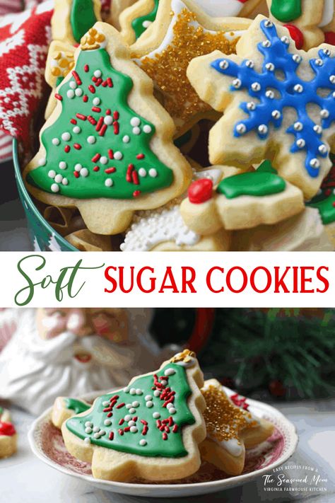 Soft Cut Out Sugar Cookies, Christmas Cookie Tray, Cut Out Sugar Cookies, Christmas Sugar Cookie Recipe, Cut Out Sugar, Resepi Biskut, Soft Cut, Easy Christmas Cookie Recipes, Christmas Baking Recipes