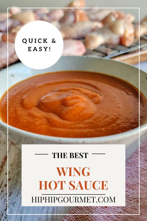 bowl of red sauce, tray of raw wings in the background Wings Sauce Recipe Easy, Homemade Hot Wings, Hot Wing Sauce Recipe, Buffalo Wings Sauce Recipe, Wing Sauce Recipe, Hot Wing Sauce, Homemade Wings, Hot Sauce Chicken, Chicken Wing Sauce Recipes