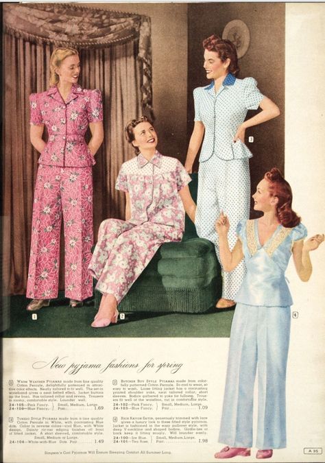 1950s Pyjamas, Vintage Pyjamas, Vintage Nightwear, 1940s Fashion Women, Blouse Pictures, Vintage Catalog, Vintage Loungewear, Cute Jumpers, Vintage Pajamas