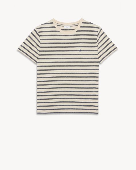 Striped CASSANDRE T-shirt in jersey | Saint Laurent | YSL.com Saint Laurent T Shirt, Ysl Shirt, Marine Stripe, Saint Laurent Shirt, Striped Jersey, Saks Fifth Avenue, Neck T Shirt, Yves Saint Laurent, Apparel Accessories