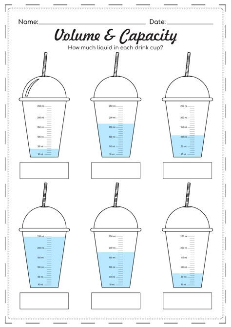 Capacity Activities, Capacity Worksheets, Volume Activities, Worksheets Grade 2, Teaching Measurement, Volume Worksheets, Volume Math, Measuring Volume, Maths Worksheet