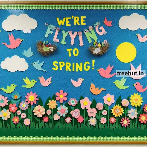 Spring Bulletin Board Ideas, School Bulletin Board Ideas Flowers Board Decoration, Spring Bulletin Board Ideas For School, Soft Board Decoration Ideas For School, Nursery Board Ideas, School Bulletin Boards Spring, Classroom Board Decoration Ideas, Soft Board Decoration Ideas, Spring Bulletin Boards Preschool, May Bulletin Board