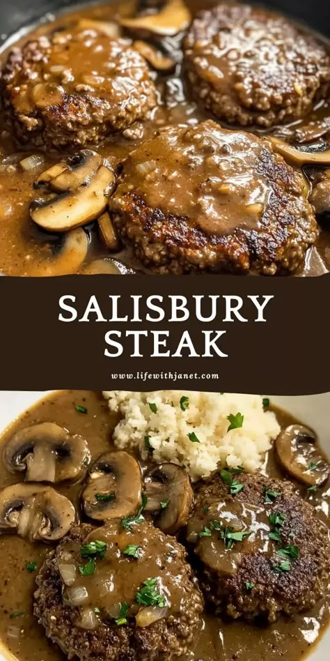 Classic Skillet Salisbury Steak Best Mushroom Gravy, Ground Chuck Recipes, Chuck Recipes, Tortilla Stack, Ground Beef Steaks, Homemade Ground Beef, Best Salisbury Steak Recipe, Steak With Mushrooms, Homemade Salisbury Steak