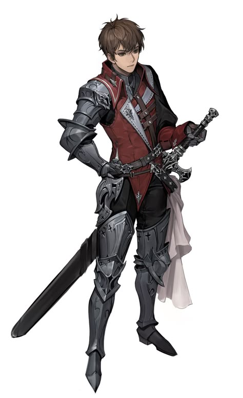 Knight Outfit Men Drawing, Knight Uniform Concept, Fighter Dnd 5e, Shield Knight Character Design, Knight Anime Character Design, Paladin Outfit Male, Werewolf Paladin, Modern Knight Character Art, Fencer Character Design