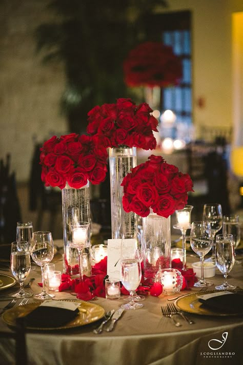 Seeing Red | J. Cogliandro Photography | Briscoe Manor | Flickr November Wedding Centerpieces, Briscoe Manor, Romantic Wedding Centerpieces, Red Centerpieces, Red Wedding Decorations, Red Wedding Theme, Tall Wedding Centerpieces, Red Rose Wedding, Rose Centerpieces