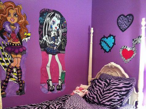 Monster High Wall Decorations | Monster High Doll Wallpaper Art Sricker Mural Handmade Room Wall Decor ... Monster High Bedroom, Monster High Room, 2000s Room, Styl Grunge, Y2k Bedroom, High Room, Scene Room, Hair Roblox, Ideas Hogar