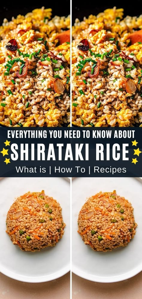 Shirataki rice (also known as miracle rice or konjac rice) is low carb, low calorie, high in fiber, and flavorless when you prepare it correctly. It has a bouncy texture and absorbs seasonings like a sponge. It's a great substitute for rice lovers on a keto diet. Miracle Rice Recipes Keto, High Protein Low Carb Asian Recipes, Miracle Rice Recipes, Keto Rice Substitute, Konjac Rice Recipes, Rice Substitute Low Carb, Shirataki Noodle Recipes Keto, Low Calorie Rice, Konjac Recipes