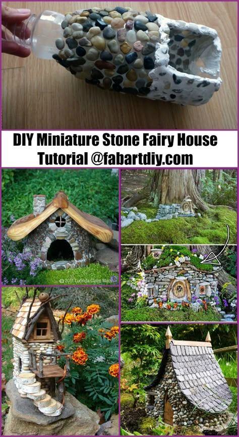 DIY Miniature Stone Fairy House Tutorials Fairy House Tutorial, Stone Fairy House, House Tutorial, Fairy House Diy, Fairy Garden Designs, Fairy Garden Crafts, Faeries Gardens, Fairy Crafts, Fairy Garden Houses