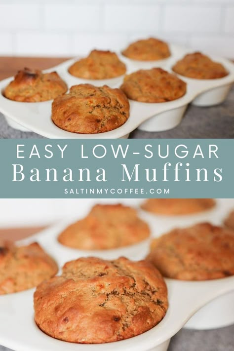 Easy Low-Sugar Banana Muffins - Salt in my Coffee Flax Seed Banana Muffins, Low Sodium Banana Muffins, Low Cholesterol Banana Muffins, Low Cal Banana Muffins, No Sugar Banana Recipes, Low Sugar Muffins Recipes, Low Sodium Muffins, No Sugar Banana Muffins, Low Sugar Banana Muffins