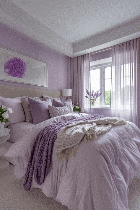 29 Lavender Boho Bedroom Ideas 11 Lavender Gray Room Ideas, Master Bedrooms Decor Lavender, Lavender Bedrooms Master, Blush And Lavender Bedroom, Soft Purple Bedroom Ideas, Modern Lavender Bedroom, Lavender Rooms Bedrooms, Light Purple And Gray Bedroom, Lavendar Bedrooms Farmhouse