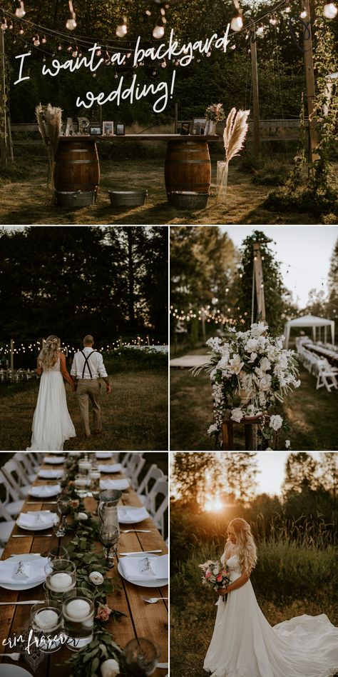 Wedding On Family Land, At Home Backyard Wedding, Backyard Wedding And Reception Set Up, Civil Wedding Backyard, Backyard Wedding 50 People, Small Intimate Farm Wedding, Laid Back Backyard Wedding, Backyard Woodsy Wedding, Wedding On The Farm