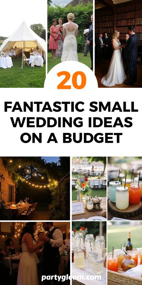 Explore 20 fantastic small wedding ideas on a budget with this engaging pin. It showcases 6 inspiring images featuring creative decorations, affordable tips, and tips for an unforgettable celebration.