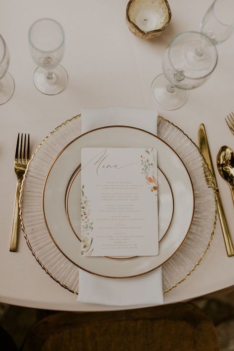 Wedding Table Plates Set Up, Wedding Plates Setting, Wedding Plating Decor, Reception Plate Decoration, Wedding Dinner Plates Place Settings, Gold Theme Wedding Decorations, Charger Plate Set Up, Gold Charger Plates Wedding Table Setting, Wedding Table Charger Ideas