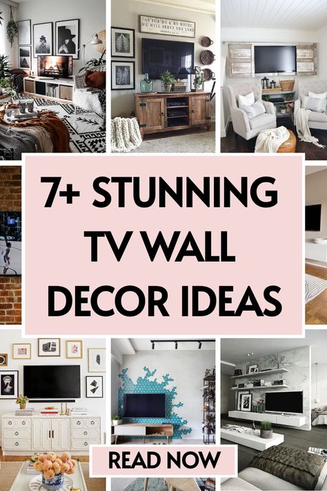 tv wall decor ideas Art Behind Tv Wall, Wall Decor For Above Tv, Wall Over Tv Decor, Living Room Decor By Tv, Living Room Wall Tv Decor, Where To Hang A Tv On The Wall, Tv On Half Wall, Neutral Tv Wall, Computer Room Wall Decor