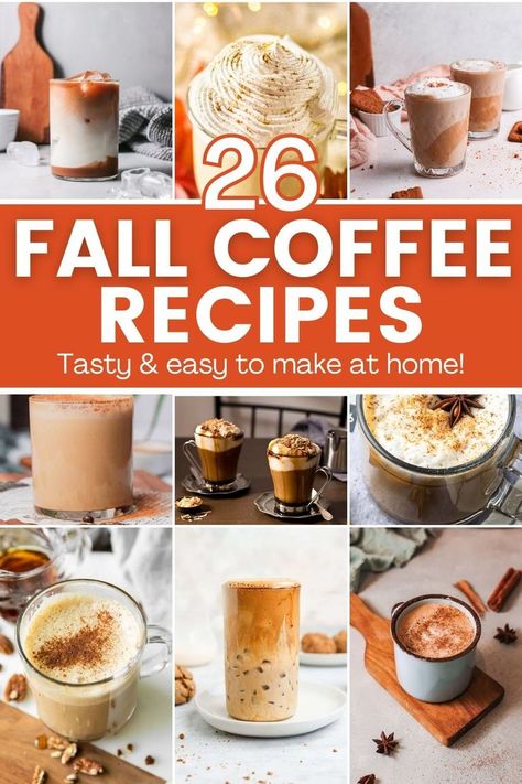 Coffee Recipe Ideas, Fall Coffee Flavors, Fun Coffee Recipes, Hot Fall Drinks, Easy Coffee Drinks, Fall Coffee Recipes, Fall Coffee Drinks, Coffee Recipes Hot, Homemade Coffee Drinks