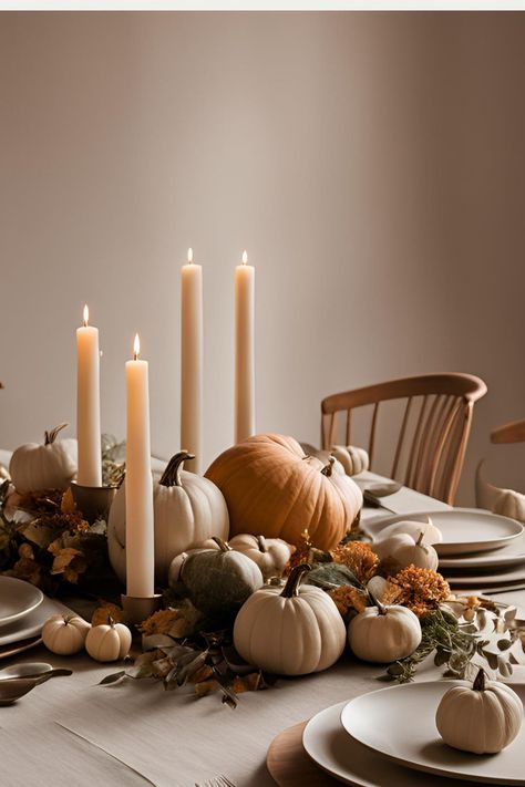 Whether your style is traditional or modern, these Thanksgiving table settings are sure to impress. Discover creative Thanksgiving tablescapes and elegant Thanksgiving place settings to elevate your Thanksgiving table. Thanksgiving Decorations Round Table, Elegant Fall Tablescapes, Thanksgiving Long Table Decor, Large Thanksgiving Dinner Table, Thanksgiving Table Settings Ideas, Thanksgiving Round Table Decor, Modern Fall Decor 2024, Thanksgiving Serving Table Ideas, Elegant Thanksgiving Decor