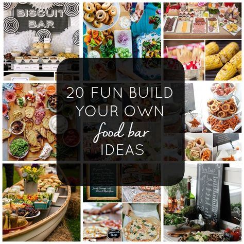 20 Fun Build Your Own Food Bar Ideas http://intentionalhospitality.com/20-fun-build-your-own-food-bar-menu-ideas/ Diy Dinner Bar Ideas, Food And Drink Bar Ideas, Dinner Ideas For Groups Friends, Best Food Bars For Parties, Lunch Get Together Ideas Friends, Different Food Bars Party Ideas, Diy Food Bars For Parties, Food Bars For Parties Dinner, Build Your Own Food Bar Ideas