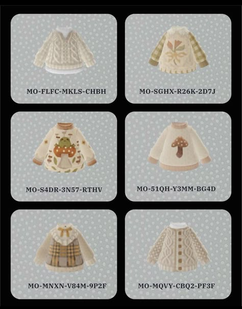 Custom Design Codes Animal Crossing, Acnh Custom Design Codes Cottagecore, Clothes Animal Crossing Codes, Acnh Clothes Ideas, Design Id Animal Crossing Clothes, Animal Crossing Design Codes Mo, Cute Outfits Animal Crossing, Acnh Dress Design Codes Cottagecore, Acnh Island Design Codes Clothes