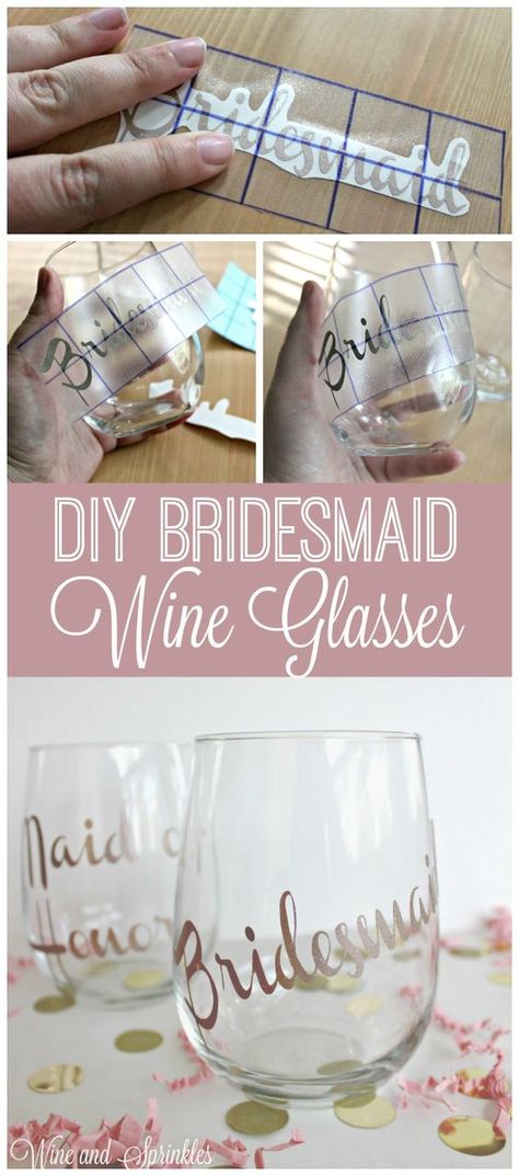 DIY Bridesmaid Wine Glasses #bridesmaid #bridesmaidproposal #bridesmaidgift Bridesmaid Wine Glasses, Diy Bridesmaid Gifts, Bridesmaid Proposal Ideas, Bridesmaid Diy, Bridesmaid Wine, Diy Wine Glasses, Proposal Boxes, Diy Wedding Gifts, Bridesmaid Gift Ideas