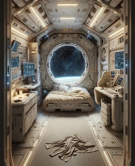 Space Waiting Room Shifting, Interior Of Spaceship, Bedroom In Spaceship, Space Ships Interior Cockpit, Space Explorer Aesthetic, Spaceship Quarters, Science Fiction Spaceship, Alien Ship Interior, Space Station Concept Art Interior