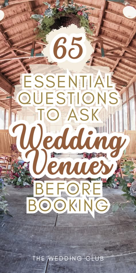 Planning your dream wedding? Make sure you’re asking the right questions! Discover 65 essential questions to ask wedding venues to ensure the perfect setting. From hidden fees to guest accommodations, this wedding venue checklist covers it all. #WeddingVenueQuestions #WeddingPlanningGuide #WeddingAdvice What Questions To Ask Wedding Venues, What To Ask Venues For Wedding, Questions To Ask Your Venue Weddings, Questions To Ask A Venue For A Wedding, Questions To Ask A Wedding Venue Brides, Questions To Ask At A Wedding Venue Tour, Questions To Ask When Touring Wedding Venues, Questions For Wedding Venues, Questions To Ask Venue For Wedding