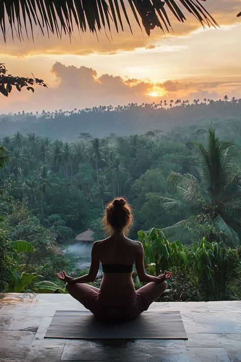 "🧘‍♀️🌴 Escape to a yoga retreat in Bali! Find peace, relaxation, and rejuvenation in a tropical paradise. 🌺🌿 #YogaRetreat #BaliWellness #TropicalEscape" Luxury Yoga Retreat, Inner Peace Meditation, Yoga In Jungle, India Yoga Retreat, Working In Bali, Bali Wellness Retreat, Bali Meditation Retreat, Yoga Vision Board Pictures, Bali Healing Retreat