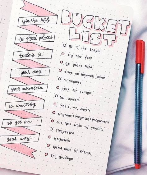 32+ Bullet Journal Inspiration (For Your Best Year Yet) - Captivating Crazy Feelings Notebook Ideas, Aesthetic Lists Ideas, Bucketlist Scrapbook Ideas, Diy Planner Notebook Layout Free Printables, Bulett Journal Page Ideas Aesthetic, Crochet Bullet Journal, Journal Decoration Ideas Notebooks, Bujo Bucket List, Lined Journal Ideas Notebooks