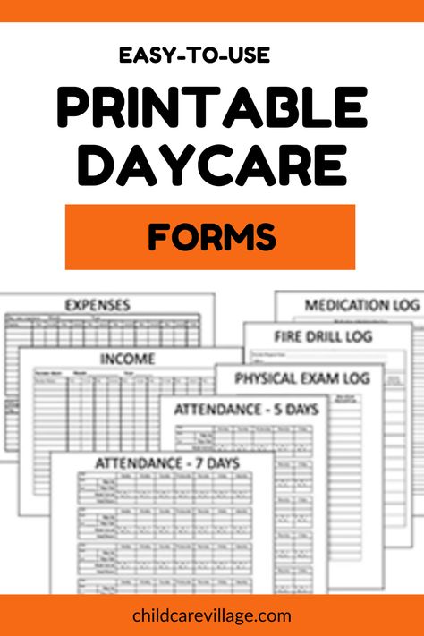 Printable Child Care Business Forms: Contracts, attendance, medication log, income, expenses, physical exam log, etc. Daycare Contract Forms, Daycare Forms Printable Free, Home Daycare Contract, Daycare Enrollment Forms, Daycare Printables Forms, Daycare Printables, Daycare Contract, Daycare Business Plan, Daycare Lesson Plans