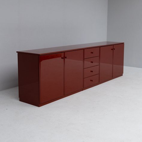 Listed on VNTG.com: Red lacquered sideboard, 1980s | #vntg #vintage 1980's Furniture, Red Sideboard, Lacquered Sideboard, Eclectic Modern, Red Lacquer, Sideboard Storage, Architectural Design, Interior Inspo, Vintage Design