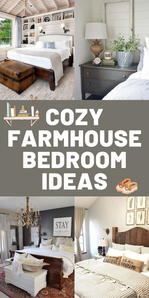 Farmhouse Bedroom With Dark Bedding, Cozy Farmhouse Bedroom Ideas Rustic, Cozy Modern Farmhouse Master Bedrooms, Farmhouse Modern Master Bed, Bedroom Inspirations Farmhouse Modern, Farmstyle Bedrooms, Main Bedroom Ideas Master Suite Color Schemes Comforter Sets, Bedding For 2023, Modern Country Bedroom Decor