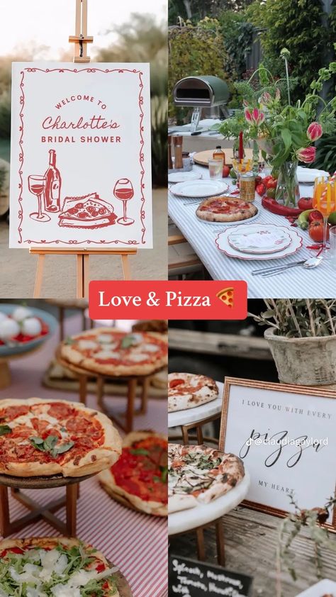 Pizza Wedding Shower Theme, Pizza Party Cake Ideas, Italian Pizza Party Decorations, Bridal Shower Food Set Up, That's Amore Theme Party Ideas, Pizza And Brews Before I Do, Pizza Themed Bridal Shower Ideas, That’s Amore Rehearsal Dinner, Pizza Wedding Reception Ideas