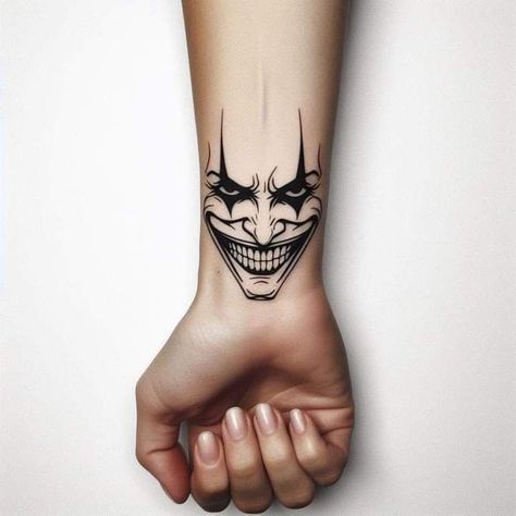 36f02240-4044-4c2d-b851-92816a700d1d Tato Joker, Joker Tattoos, Joker Tattoo Design, Joker Smile, Smile Tattoo, Catrina Tattoo, Petit Tattoo, Joker Face, Wrist Tattoos For Guys