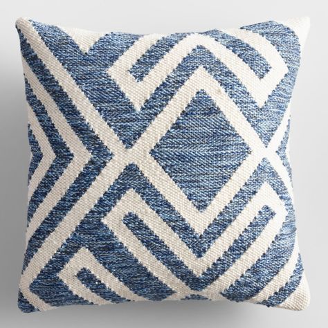 Blue and Ivory Geometric Indoor Outdoor Throw Pillow | World Market Interior Themes, Elegant Lifestyle, Boho Outdoor, Bantal Sofa, Outdoor Chair Cushions, Tactile Texture, Blue Throws, Indoor Outdoor Pillows, Blue Throw Pillows