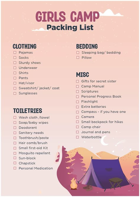 Camping Trip Packing List, Summer Camp Packing List, Camping Trip Essentials, Church Camp Packing, Summer Camp Packing, Trip Essentials Packing Lists, Camp Packing List, Camping Supply List, Camp Packing