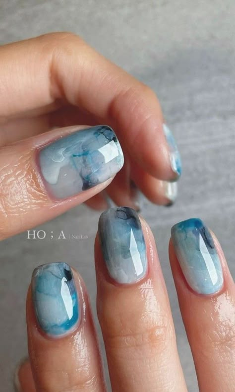 French Manicure Long Nails, Blue Gel Nails, Short Gel Nails, Nagel Tips, Casual Nails, Gel Nail Design, Blue Nail, Girls Nails, Stick On Nails