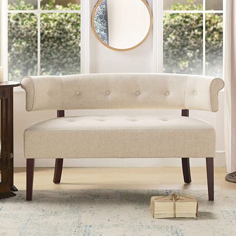 AmazonSmile: Jennifer Taylor Home Jared Collection Modern Chic Stylish Hand Tufted Armless Settee Bench with Wooden Legs, Dark Midnight Blue : Home & Kitchen Settee Bench, Curved Bench, Jennifer Taylor, Tufted Bench, Dining Nook, White Cushions, Curved Back, Entryway Furniture, Settee