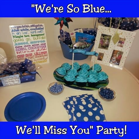 For the Love of Food: We'll Miss You! Blue Themed Farewell Party for Mol... Sherwin Williams Foggy Day, Goodbye Party Ideas, Leaving Party, Perfect Pot Roast, Bon Voyage Party, Goodbye Party, Coconut Cupcakes, Foggy Day, Farewell Party