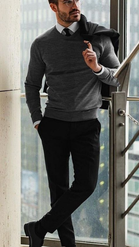 Mens Smart Casual Work Outfit, Dress Pants And Sweater Outfit Men, Formal Sweater Men, Mens Work Fashion Business Attire, Business Casual Men Work Outfits Offices, Mens Work Outfits Office Wear, Men Interview Outfit, Business Casual Men Work Offices, Men’s Cocktail Attire