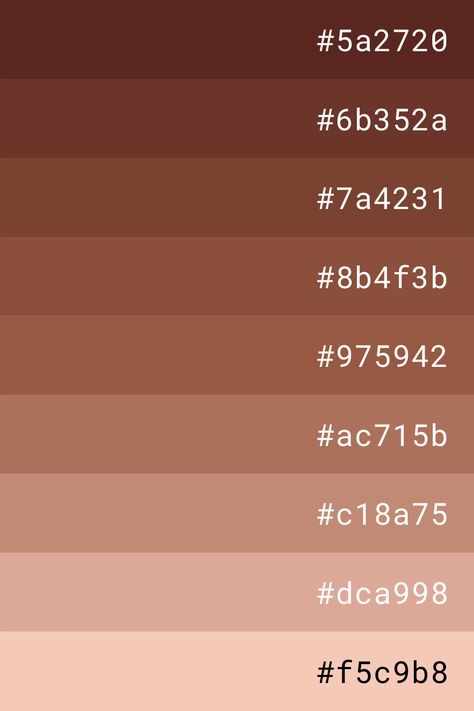 Illustrator Color Codes, Brown Shades Palette, Skin Tone Hex Codes, Skin Color Hex Code, Light Brown Hex Code, Canva Color Palette Codes Brown, Skin Color Palette Code, Brown Hex Code Palette, Ponytown Skin Codes