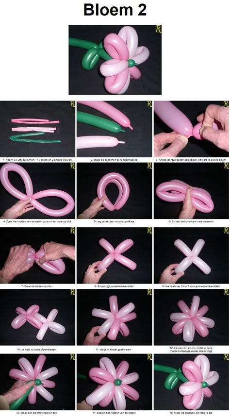 Balloon Animal Flower, Balloon Twisting Ideas, Easy Balloon Animals, Flower Balloons Diy, Balloon Flower Decorations, Balloon Tutorials, Flower Balloons, Party Balloons Diy, Balloon Bouquet Diy