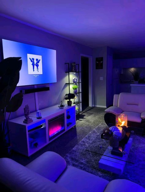 Neon Living Room, Apartment Shelf, Led Light Room, Apartment Living Room Inspiration, 2024 Home Decor Trends, Living Room Ideas Apartment, Plant Lamp, Girl Apartment Decor, Room Ideas Apartment