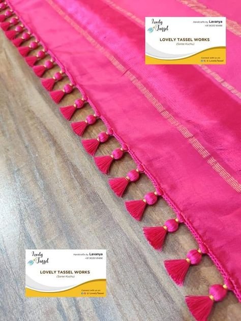 Saree Dori Designs, Latkan Designs For Sadi, Maggam Work Saree Kuchu Designs, Sari Gonde Design, Saree Resa New, Gonda For Saree, Saree Palav Latkan, Saree Knots Designs, Saree Resa New Design