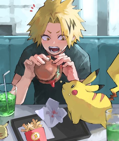 by: zonozonotk Mha Fanart Denki, Denki Fanart, Mha Denki, Human Pikachu, Kaminari Denki, Mha Fanart, Denki Kaminari, Mha Memes, Cartoon As Anime