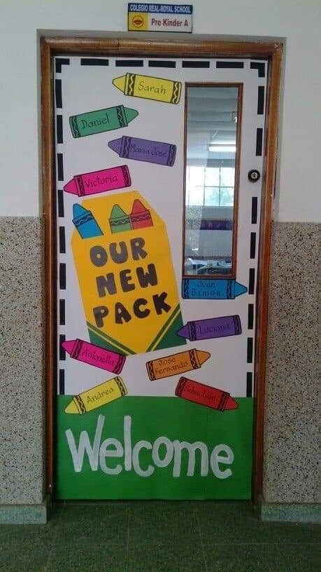 Art Display Classroom Preschool, Preschool Classroom Doors Ideas, Prek Room Decor Ideas, Our New Pack Bulletin Board, Preschool Door Decorations Welcome Back To School, Teacher Bulletin Boards Preschool, All About Me Door Decorations Preschool, Classroom Door Decorations Back To School, Welcome Door Design Classroom