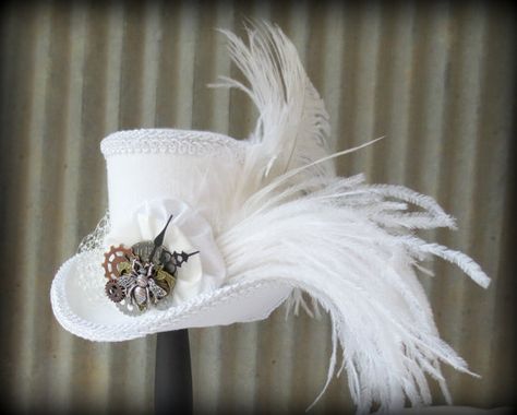 White Wedding, Queen Bee Steampunk Mini Top Hat, Alice in Wonderland Mini Top… Pirate Wedding, Hat Tea Party, Mode Steampunk, Mad Hat, Steampunk Top Hat, Mad Hatter Hat, Mad Hatter Hats, Steampunk Hat, Owl Hat