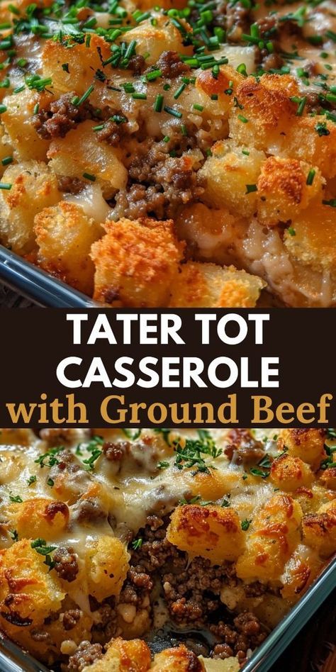 Tater Tot Casserole with Ground Beef is the ultimate comfort food, combining crispy tater tots, savory ground beef, and a creamy, cheesy sauce.  It’s a hearty dish that’s perfect for family dinners, potlucks, or any gathering where you want to serve something delicious and filling. Enjoy! Beef Tater Tot Casserole, Casserole With Ground Beef, Tater Tot Casserole Recipes, Ground Beef Casserole Recipes, Tot Casserole, Tater Tot Casserole, Beef Casserole Recipes, Favorite Recipes Dinner, Dinner With Ground Beef