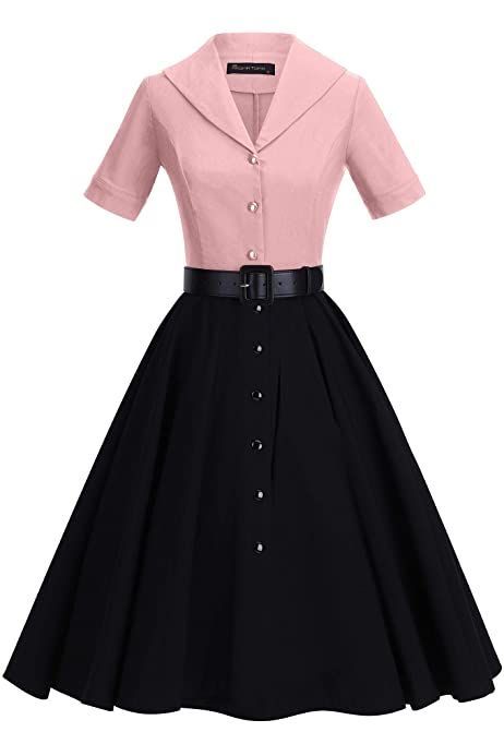 1950 Women, Cocktail Dresses Online, Womens Cocktail Dresses, Dress Cocktail, Stretchy Dress, 50s Dresses, Vintage Style Dresses, Dress With Belt, Midi Shirt Dress