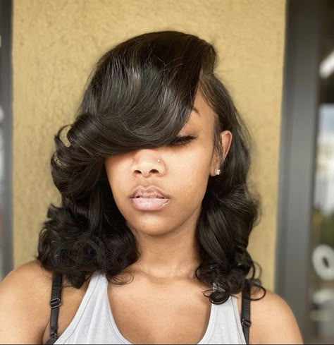 Wavy Weave Hairstyles, Bang Hairstyles, Timeless Hairstyles, Pressed Natural Hair, Deep Side Part, Silk Press Natural Hair, Flat Iron Hair, Side Bangs Hairstyles, Short Weave