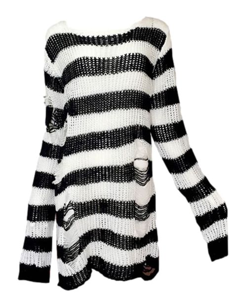 PRICES MAY VARY. Loose ripped knit jumper pullover blouse,crewneck,lightweight,streetwear,fashion sweater for women Gothic,hollow out,plus size,long,cover your bum Easy to pair with your jeans,shorts,skirt,leggings,boots and sneaker Great for halloween,christmas,masquerade club,dating,goth cosplay,cocktail,club,casual,daily wear Hand wash recommended with cold water Ripped Jumper, Goth Clothes, Distressed Sweater, Wearing Color, Dress Tops, Stylish Sweaters, Long Sleeve Pullover Sweater, Pretty Clothes, Goth Punk